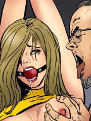 Tied blonde cheerleader forced to sit on huge dildo!