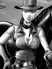 Busty cowgirl on the wild west!