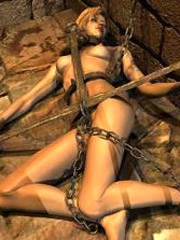 The blonde was imprisoned in a fortress, and bound with chains on the bare floor