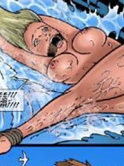 Naked blonde tied to the boat, rolling on the water!