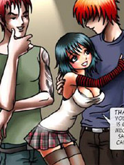 Two hentai girls are bound and fucked by three guys!