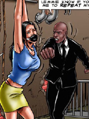 Two guys in black suits humiliate tied girl!