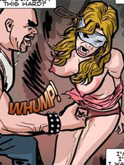 Hanged petite enslaved chick gets her pussy penetrated by huge horny dick.