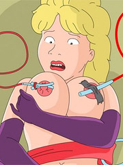 Busty cartoon housewife in lilac lingerie gets her love holes doublepenetrated while in bondage.