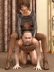 Dominant mistress forces her male slave submit to her